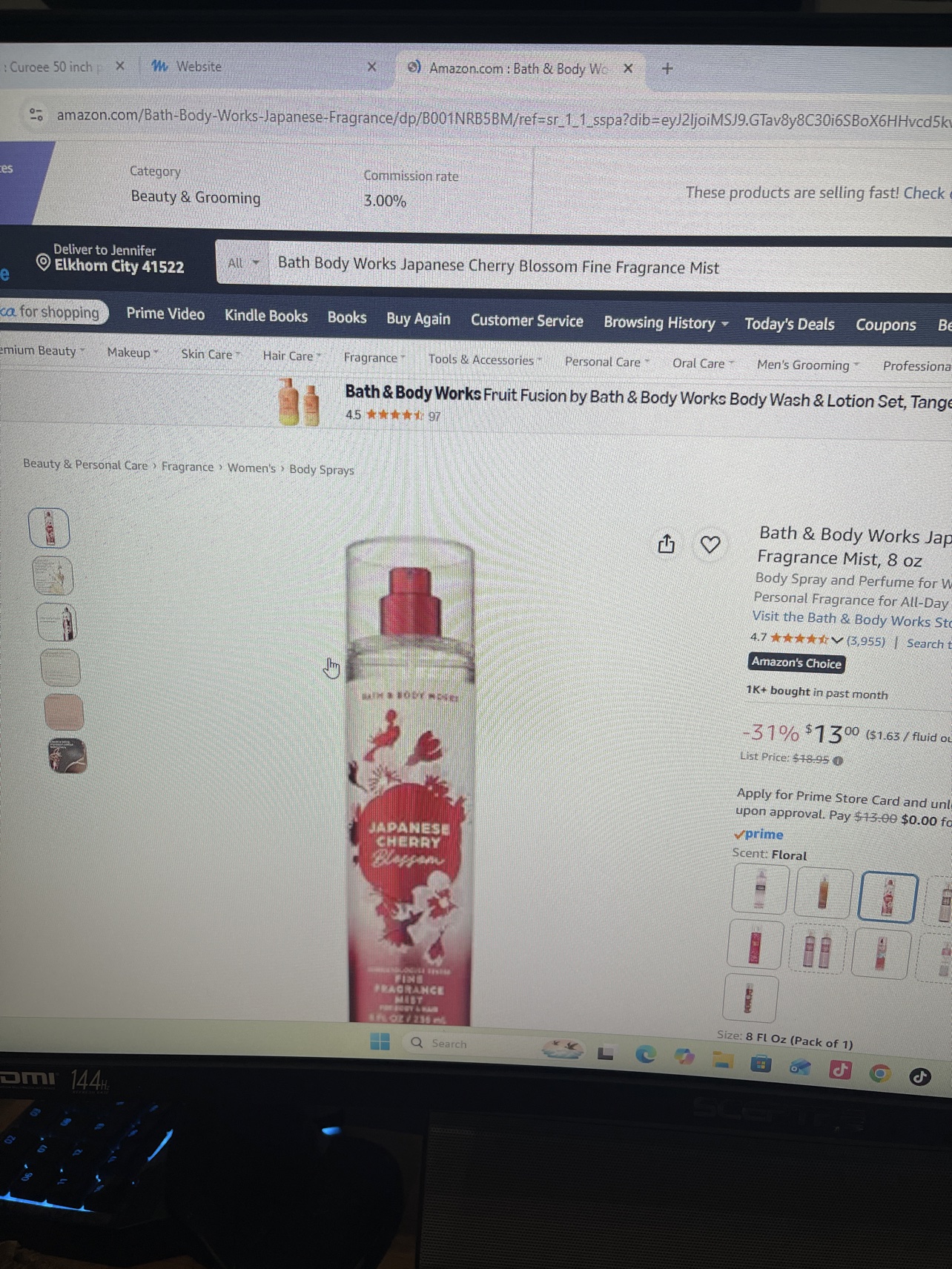 Japanese Cherry Blossom Fine Fragrance Mist (8 oz) shown on its Amazon product page