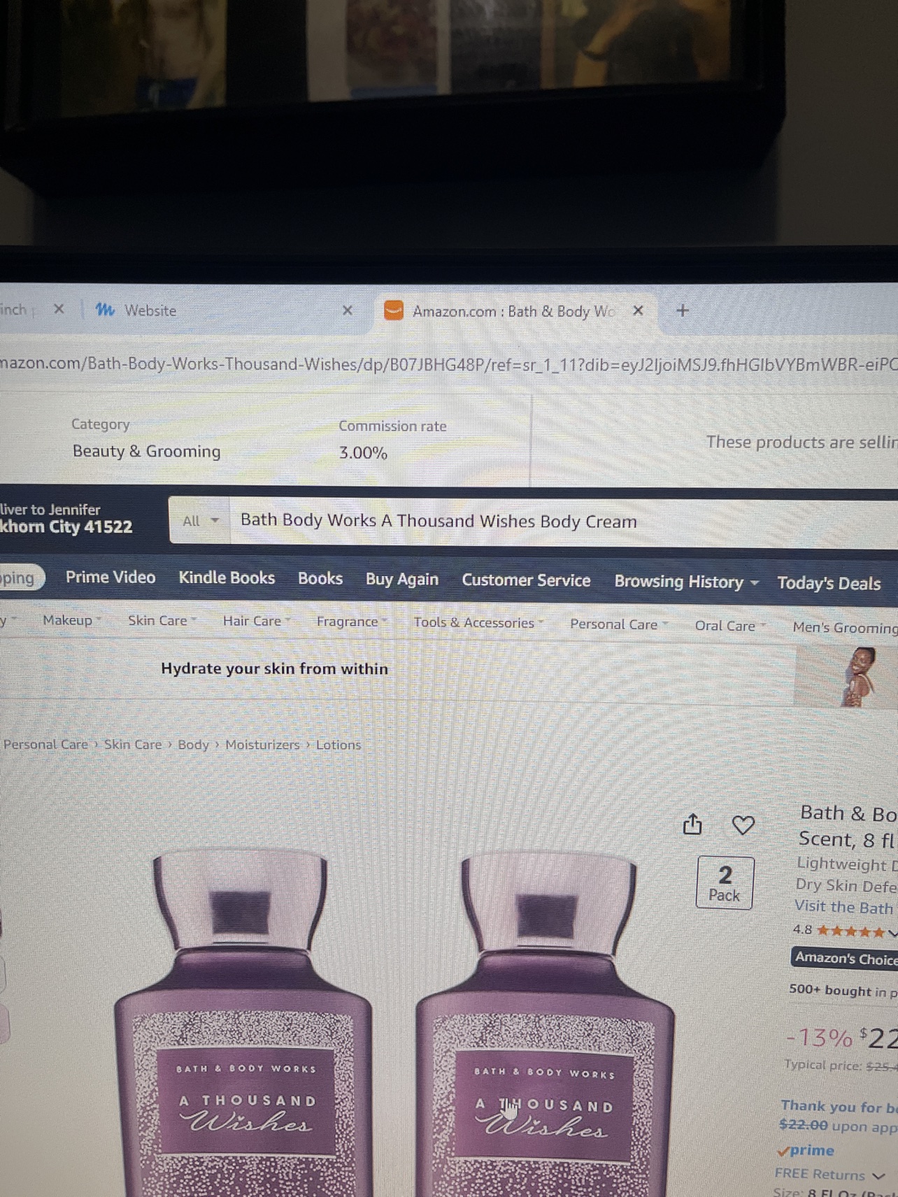 A Thousand Wishes Body Cream 2-Pack (8 fl oz) shown on its Amazon product page