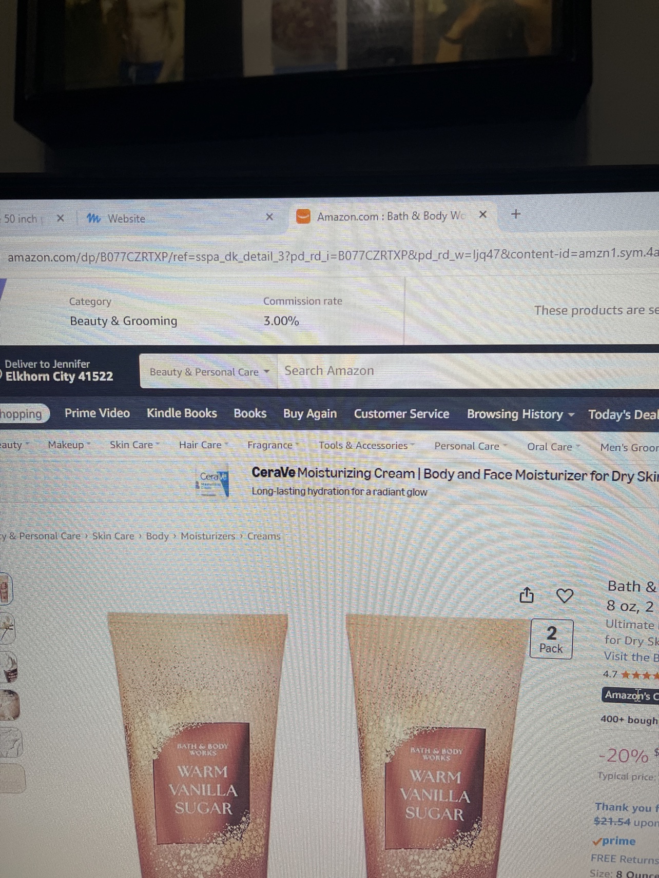 Warm Vanilla Sugar Ultimate Hydration Body Cream 2-Pack (8 oz) shown on its Amazon product page