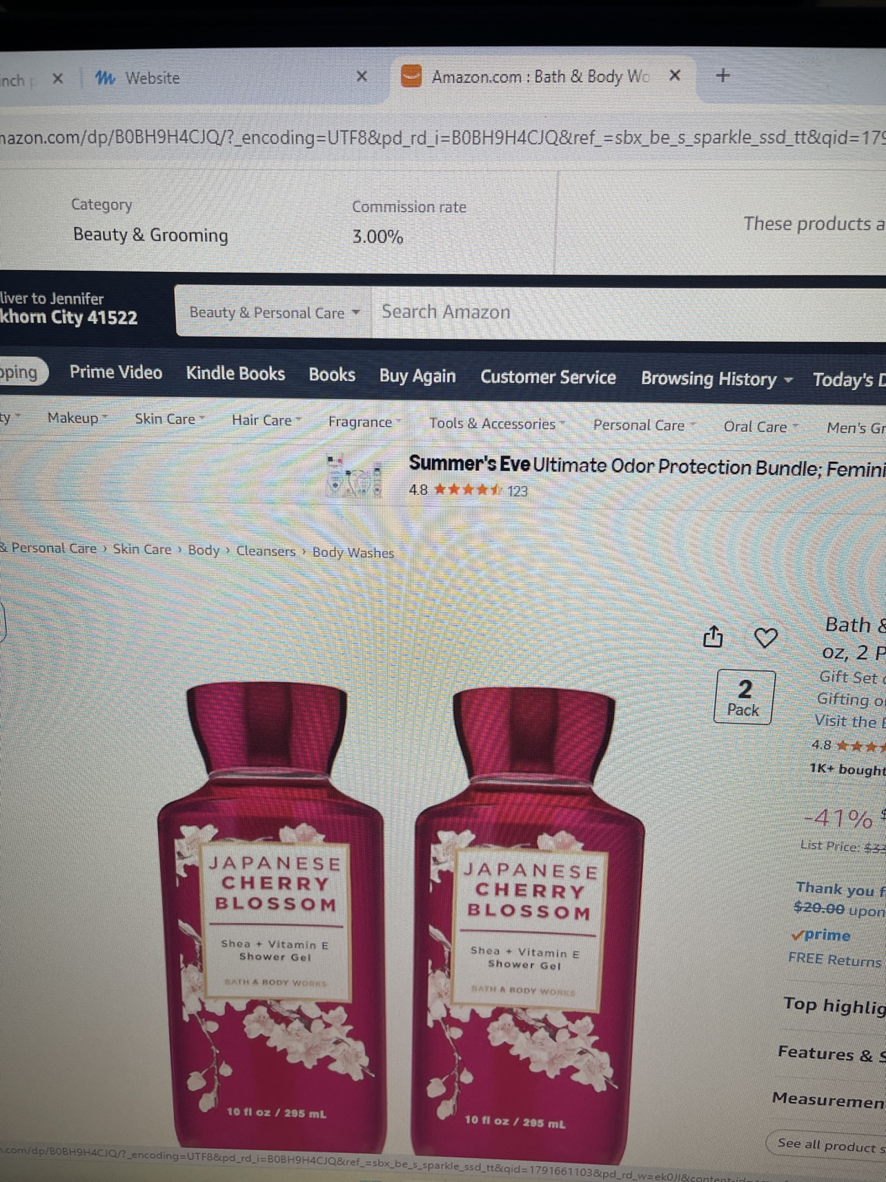 Japanese Cherry Blossom Shower Gel 2-Pack (10 fl oz) shown on its Amazon product page
