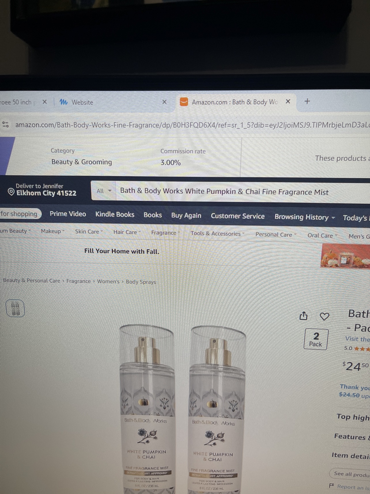 White Pumpkin & Chai Fine Fragrance Mist 2-Pack shown on its Amazon product page
