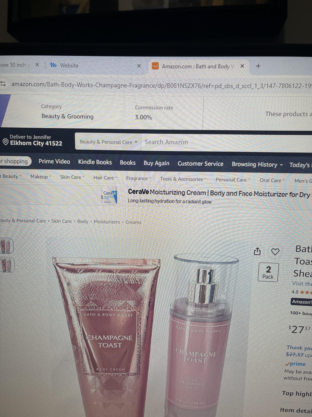 Bath & Body Works Champagne Toast Cream + Mist 2-Pack shown on its Amazon product page