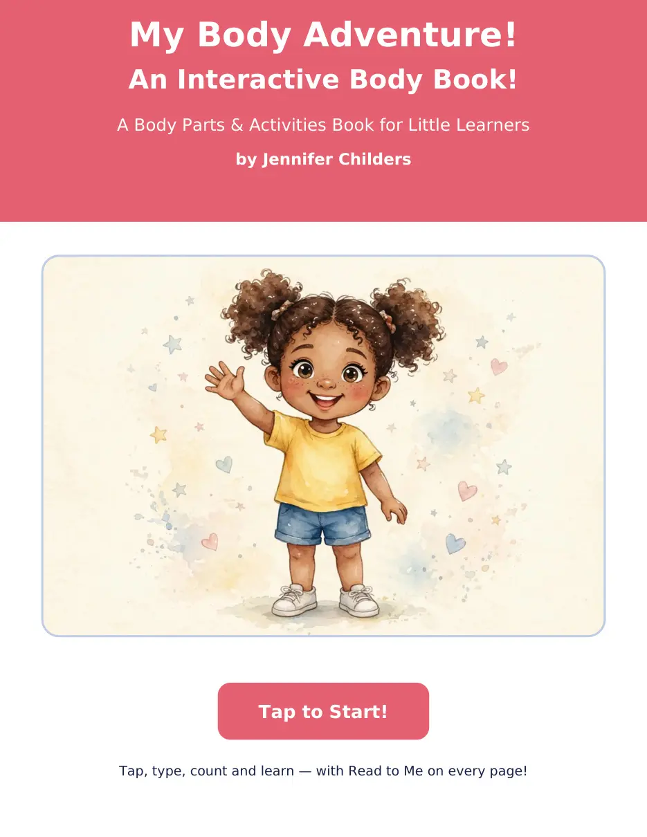 My Body Adventure interactive body parts book cover with a smiling little girl waving