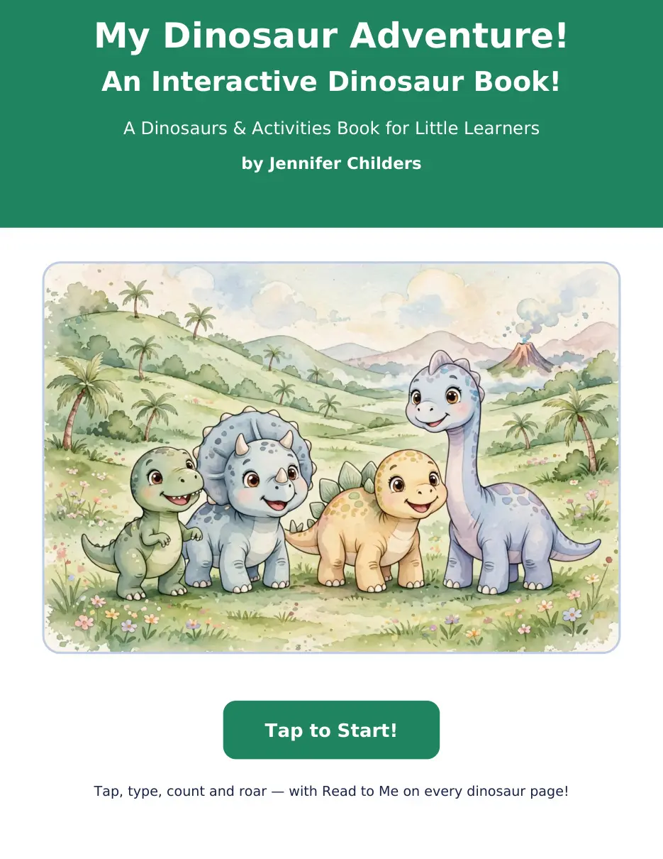 My Dinosaur Adventure interactive dinosaur book cover with four friendly baby dinosaurs