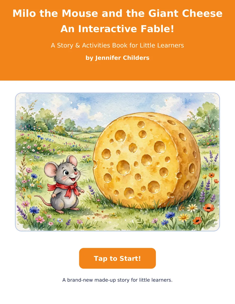 Milo the Mouse and the Giant Cheese interactive fable cover with a little mouse in a red scarf