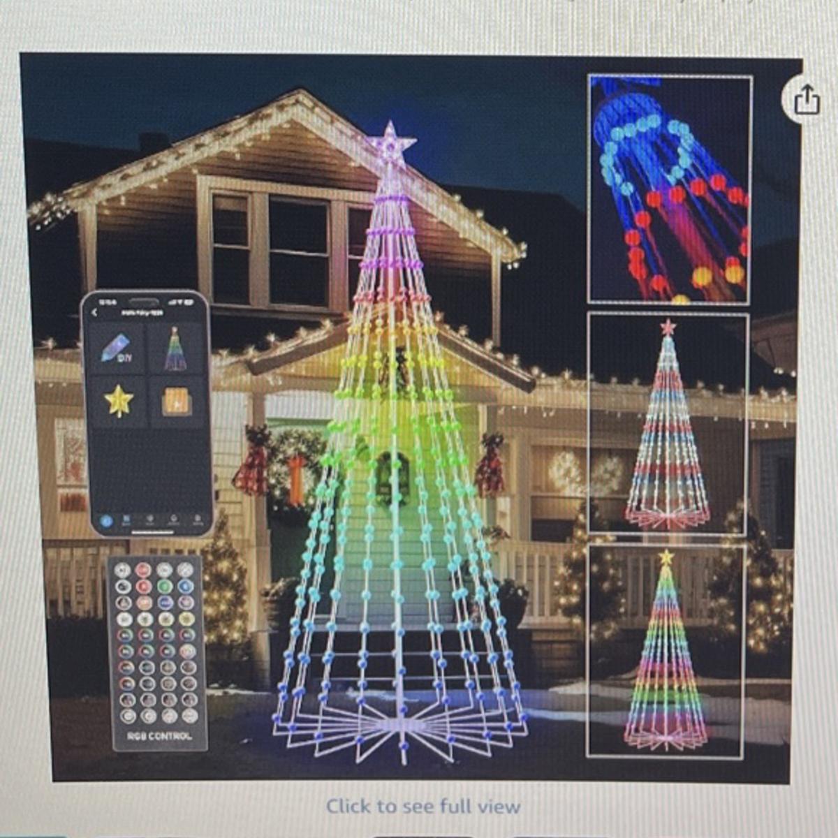 Nine-foot RGB color-changing smart Christmas cone tree with ball ornaments