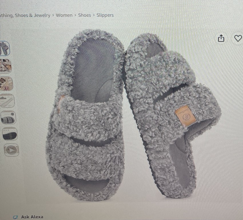 Gray EverFoams fuzzy open-toe slippers