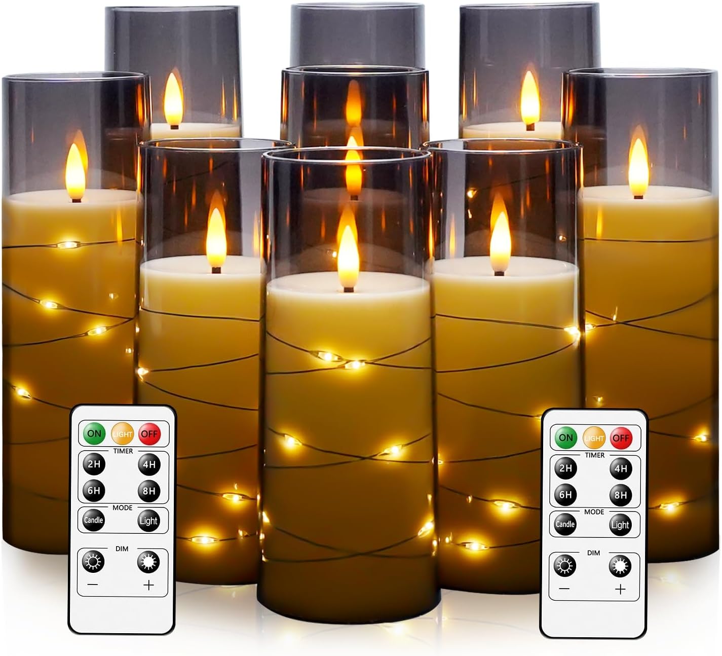 Nine kakoya flameless LED candles with embedded lights
