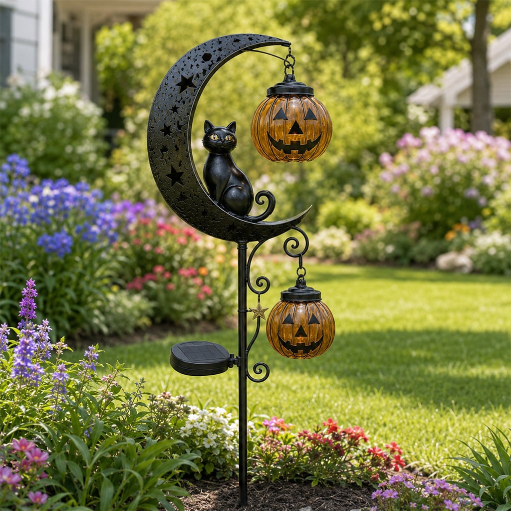 Solar Halloween Black Cat Stake Light