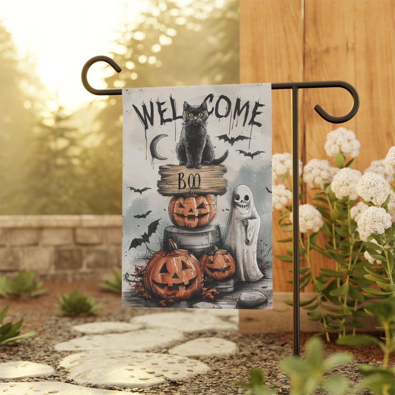 Cat Ghost Halloween Garden Flag