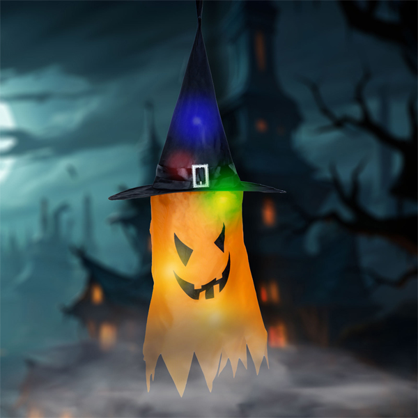 2-Pack Lighted Halloween Ghosts with Witch Hats — 59"