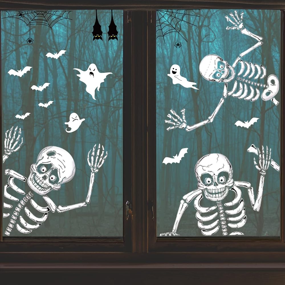 Skeleton Halloween Window Stickers — 3-Pack