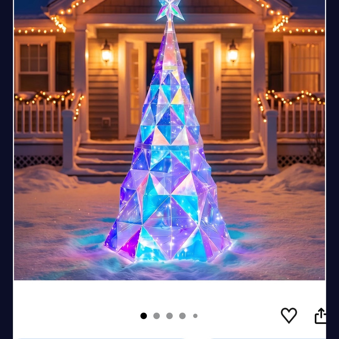 50-inch prismatic iridescent Christmas tree glowing with rainbow LED lights